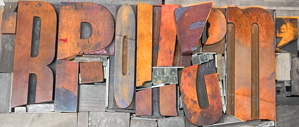 Collection of wooden letterpress type pieces