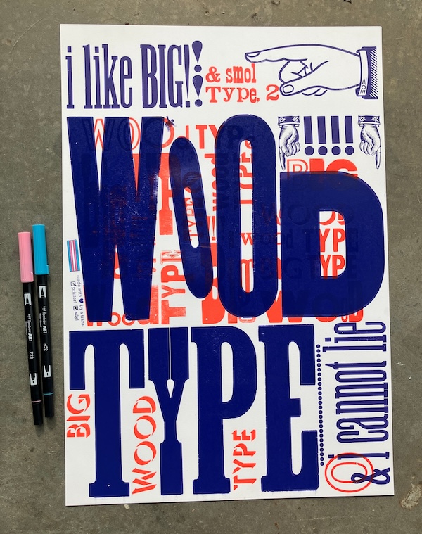 Letterpress print reading 'i like big wood type and i cannot lie' by Amanda Wyatt Visconti